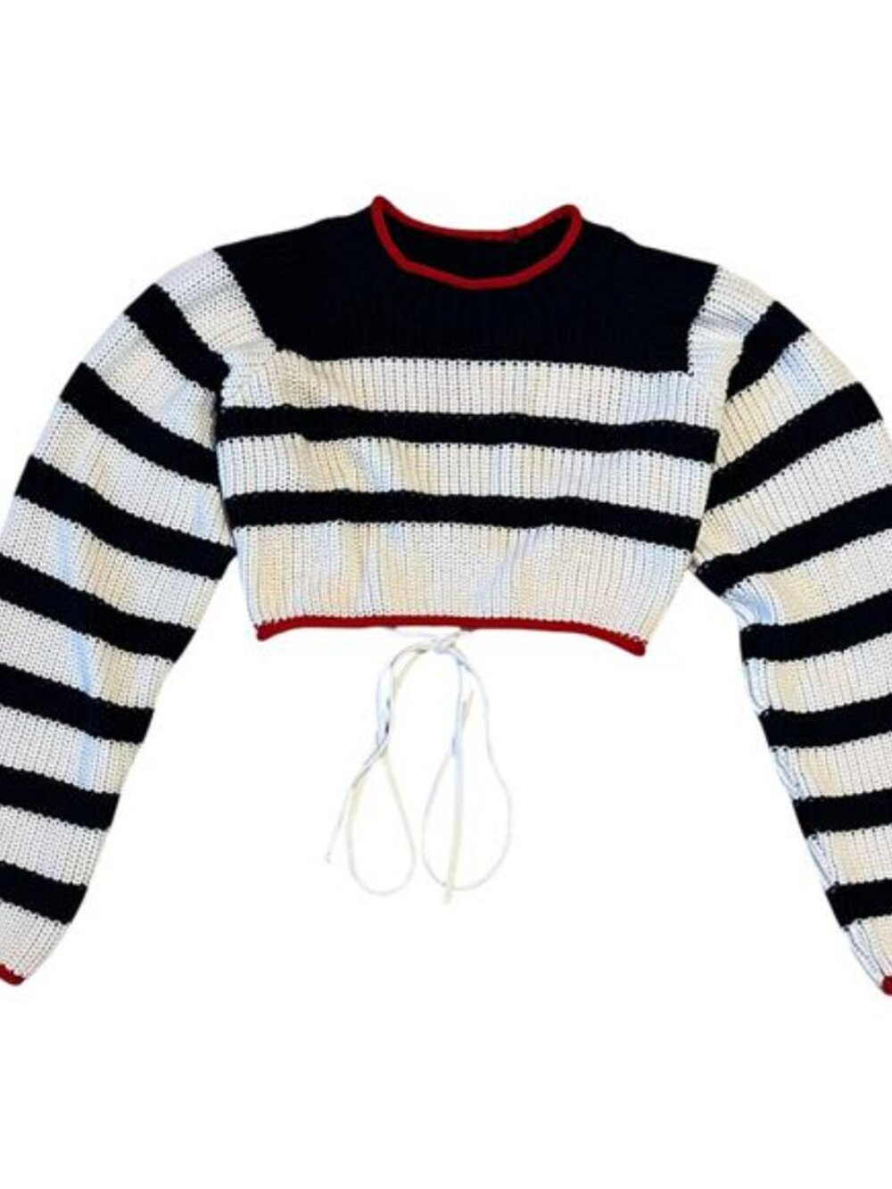Zara Backless Cropped Knit Sweater Navy White Striped Sz M Americana Festival